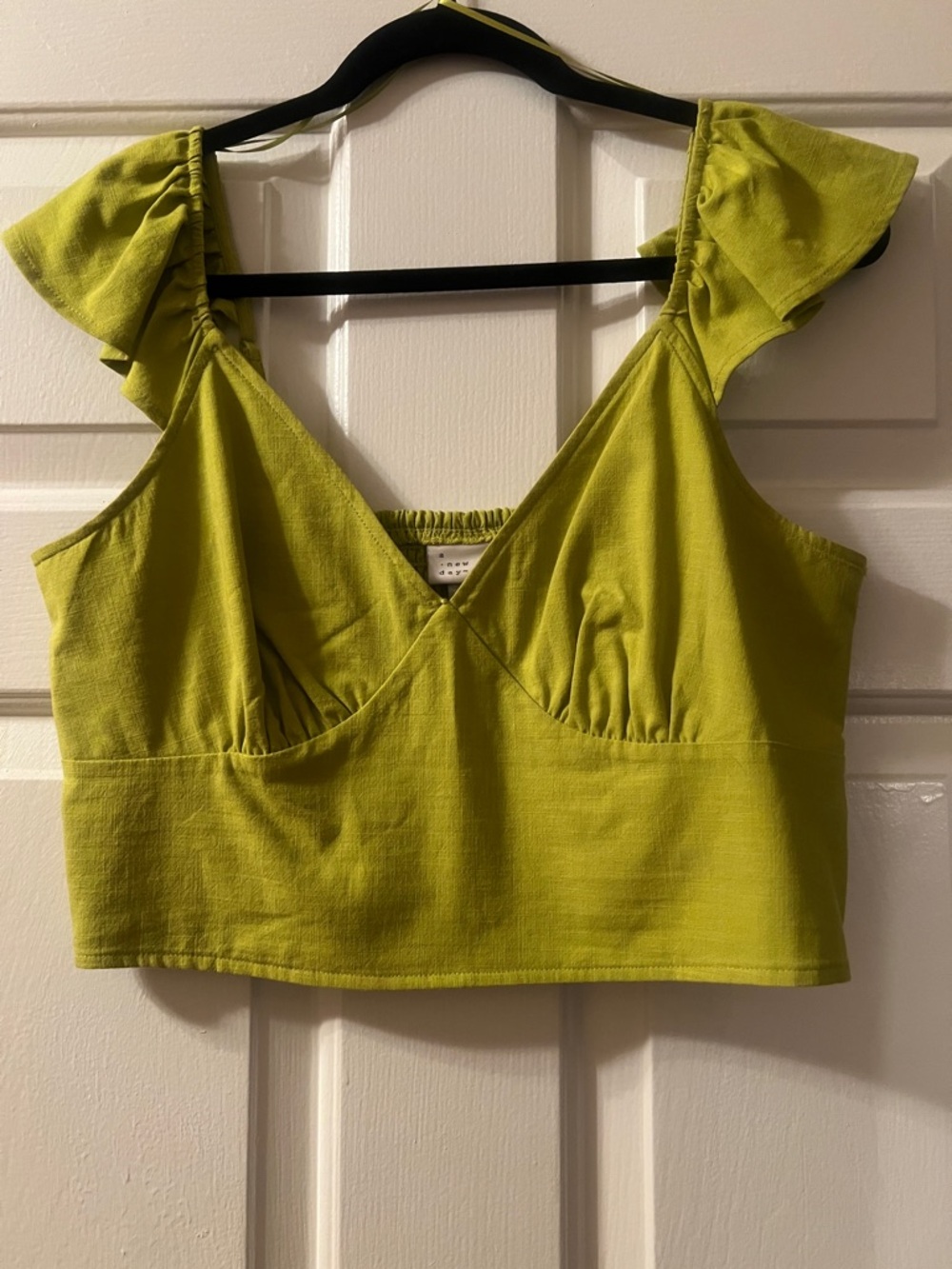 a new day Lime Green Ruffle Sleeve Cropped Top